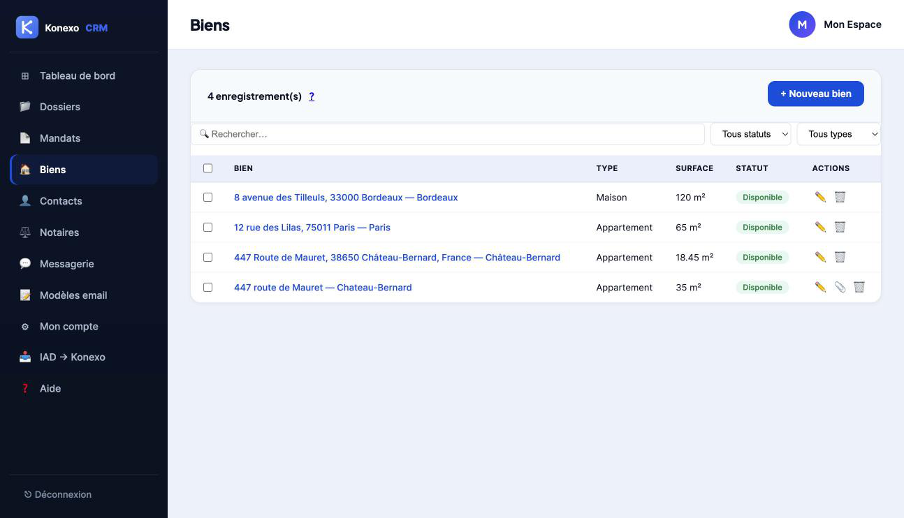 Fiche d'un bien avec ses documents attachés — Konexo CRM