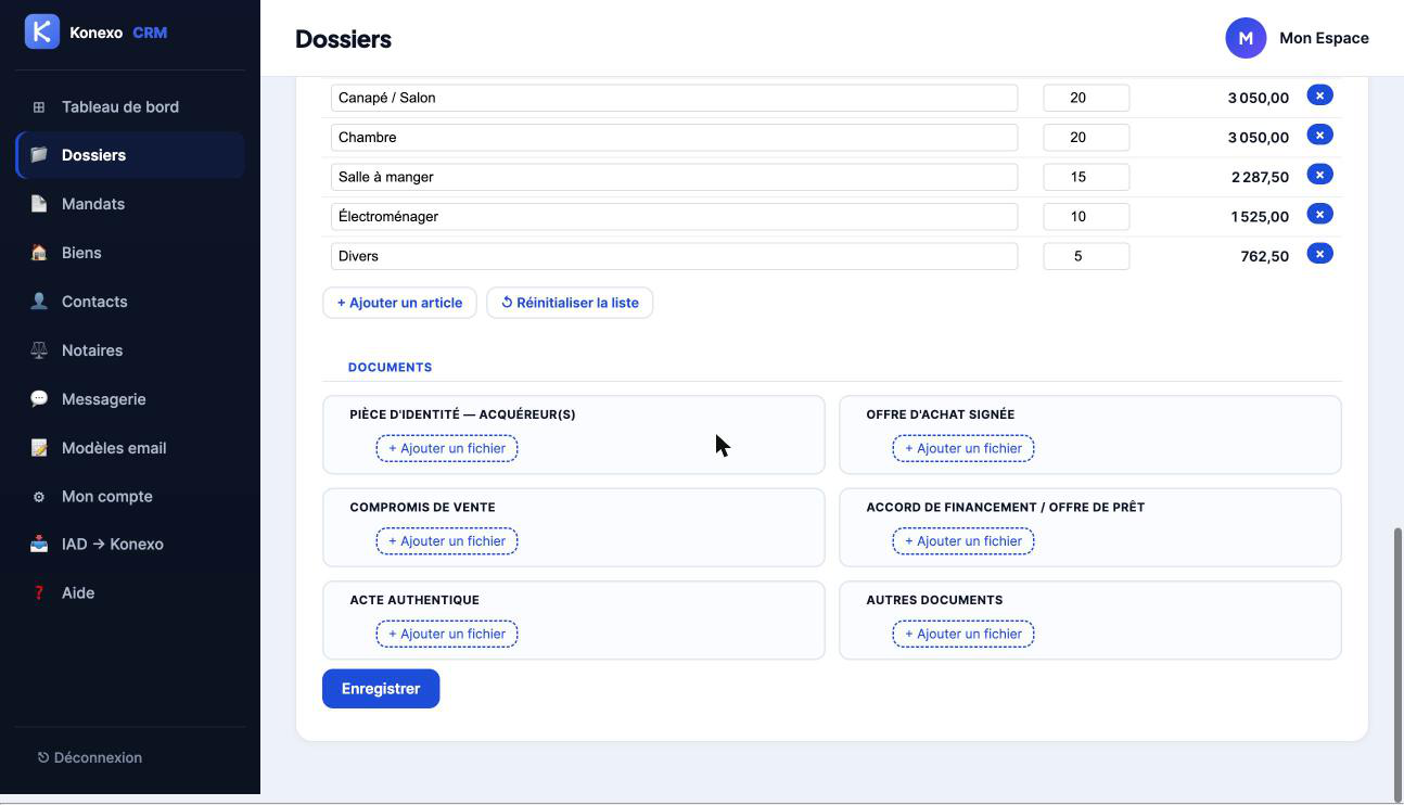 Frise d'avancement d'un dossier — Konexo CRM