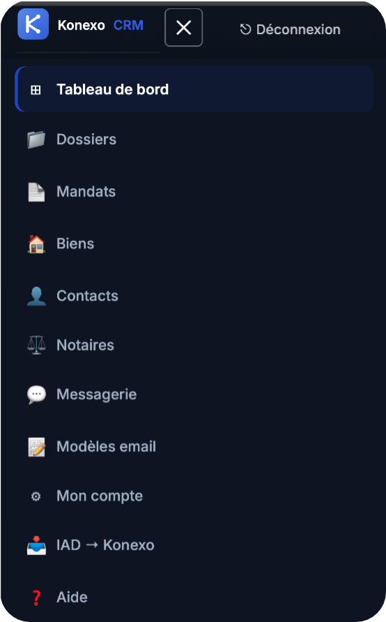 Liste des modèles d'email — Konexo CRM
